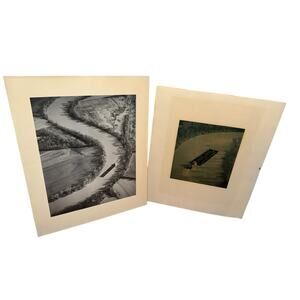 Vintage Midwest Aerial River Barge Photographs Lot 2 Mounted Prints One Signed